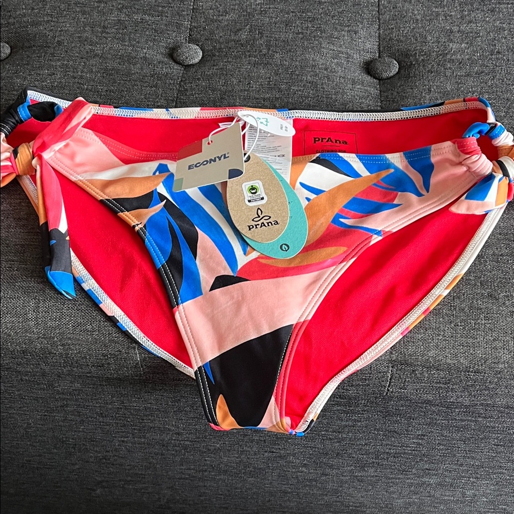 Prana Red and Blue Abstract Bikini Bottom